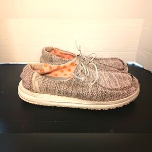 Hey Dude Wendy Youth Stretch Peach Bud Girls Y3-L4 Pink Woven Canvas Slip On